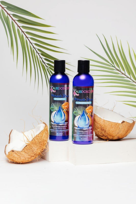 Kaleidoscope Hair Products creamy shampoo texture close-up showing rich lather and moisturizing feel