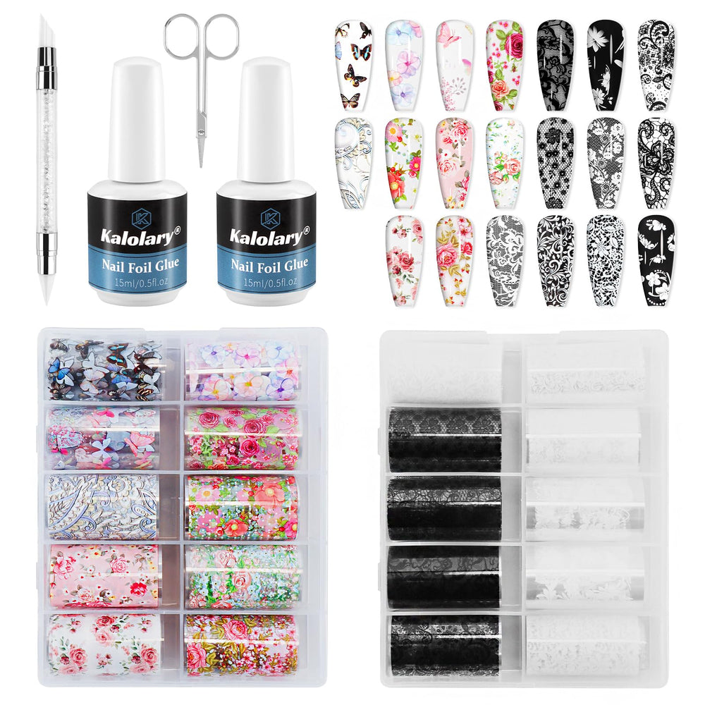 Kalolary pack showing glue bottle and foil stickers for easy DIY
