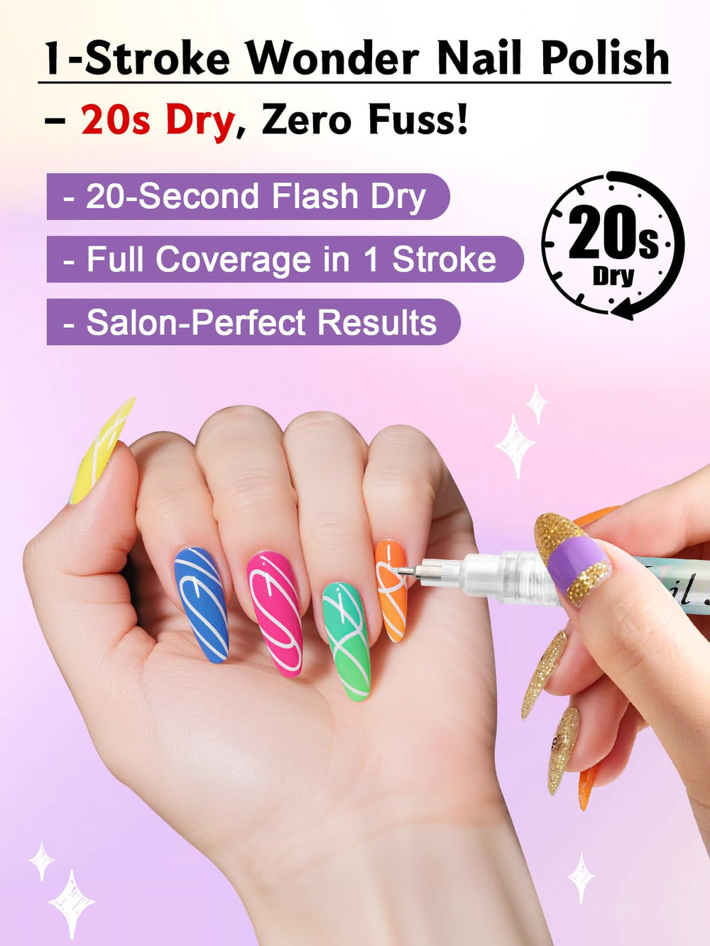 Kalolary pen drawing a white line on a nail demonstrating smooth control