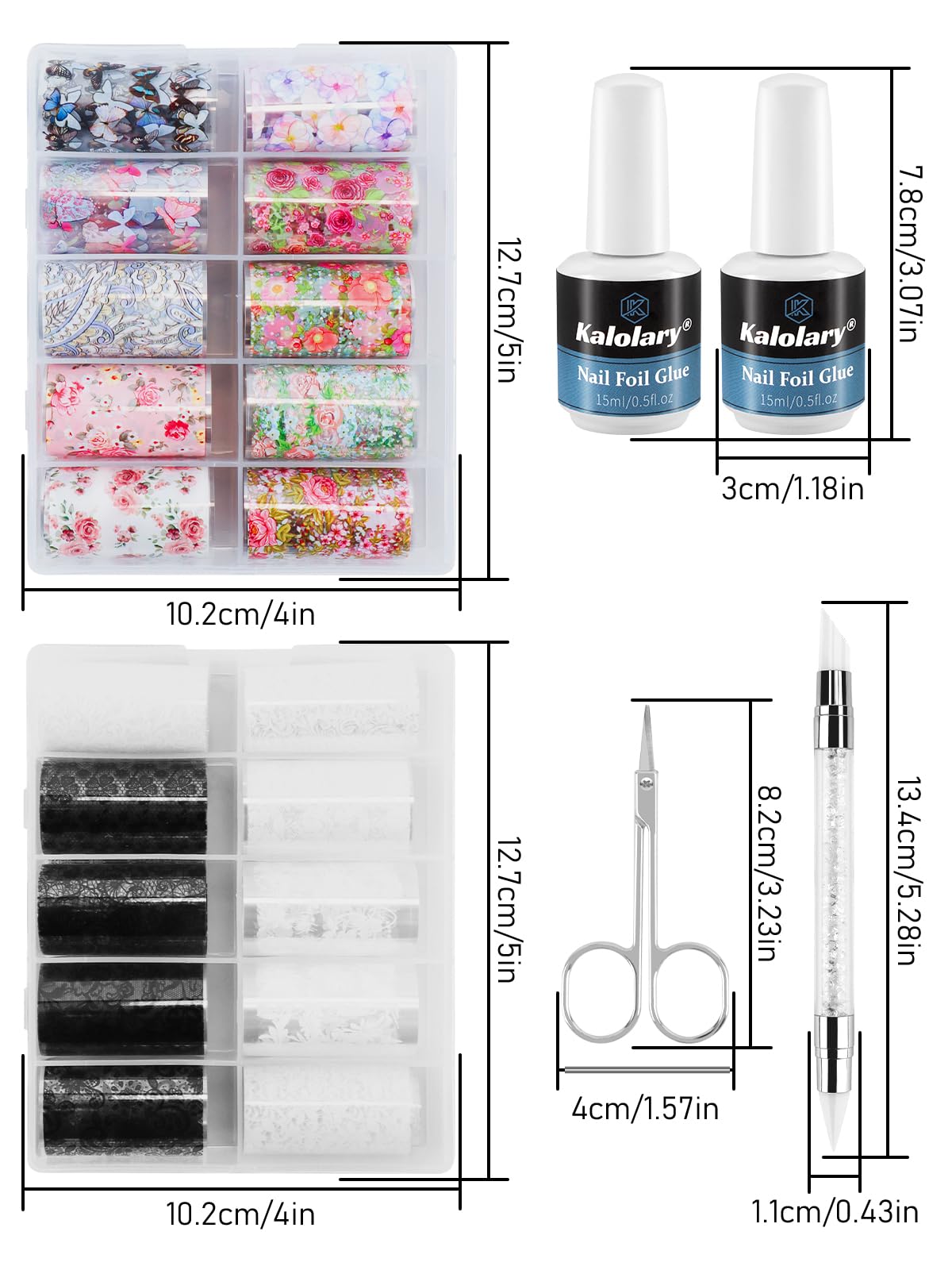 Kalolary nail press pen and scissors tools for precise application