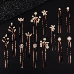 KALOLIA front view of 14 gold hair pins showing set and arrangement, elegant display benefit