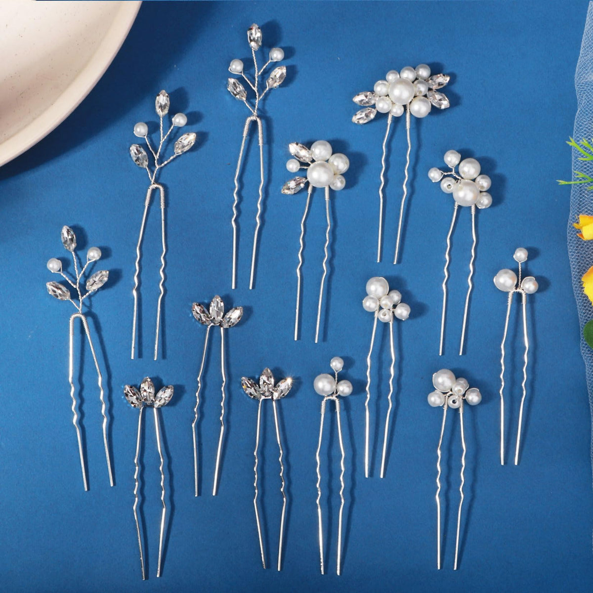 KALOLIA front view of 13-piece hair pins showing elegant packaging and set