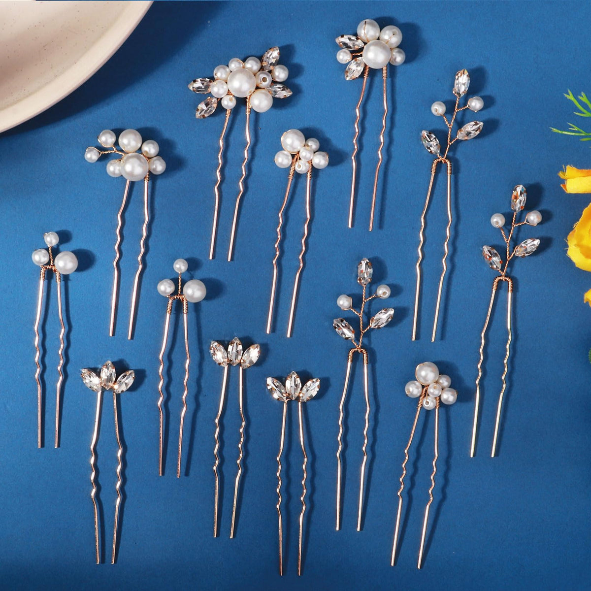 KALOLIA front view of hair pins showing gold finish and elegant packaging benefit: ready presentation