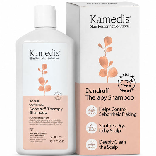 KAMEDIS front bottle showing product and calming design benefits scalp comfort