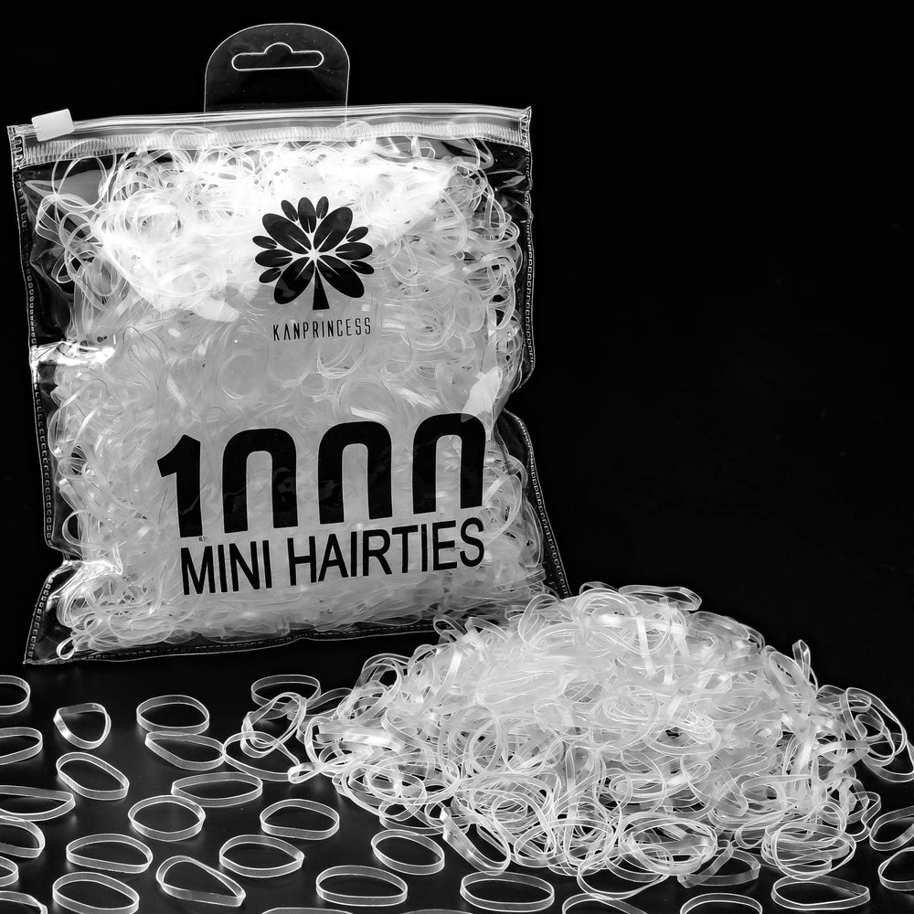 KANPRINCESS front pack of clear elastics showing quantity and compact bag benefits