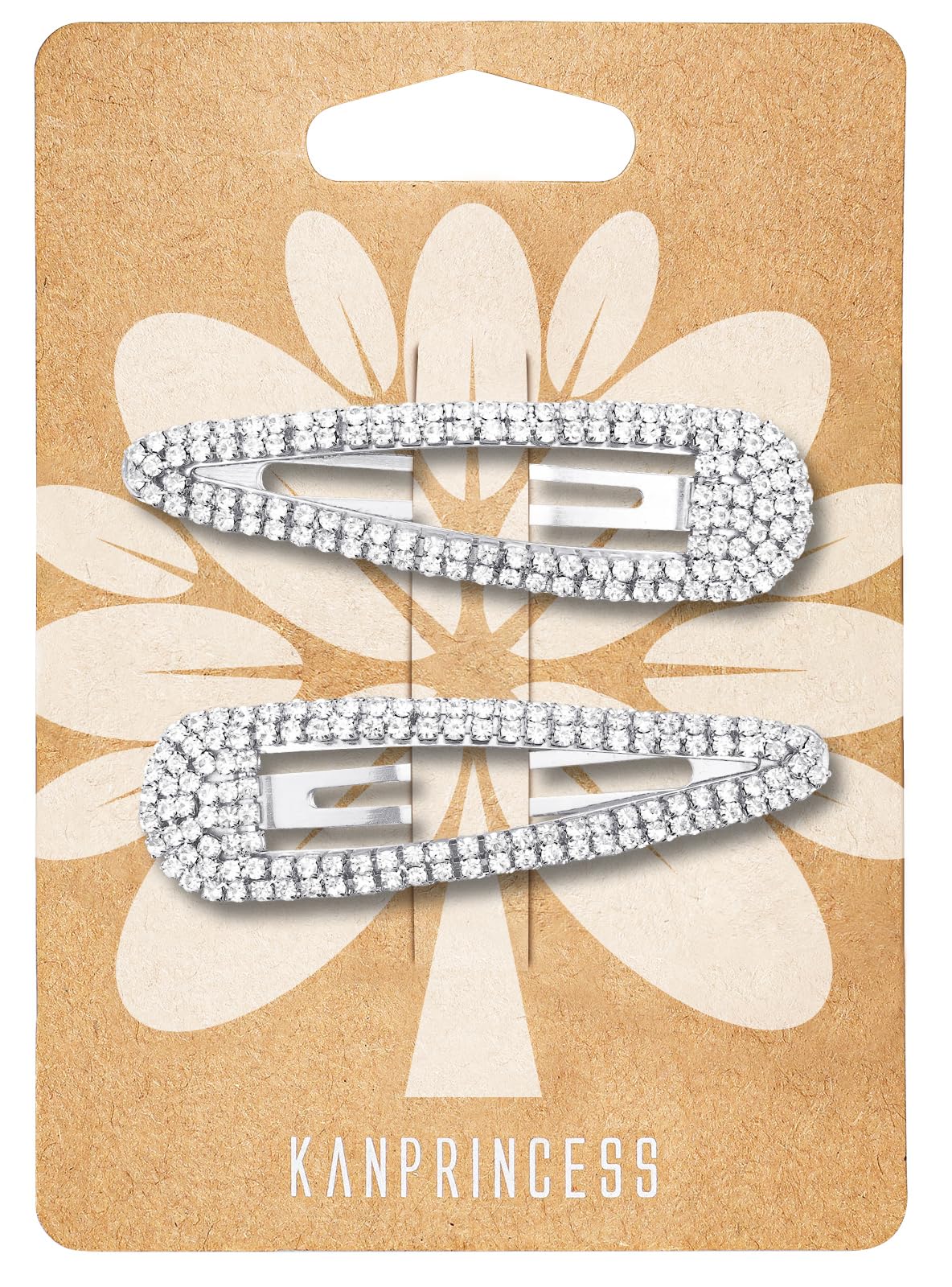 KANPRINCESS front view silver rhinestone hair clips, elegant sparkle