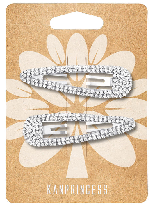 KANPRINCESS front view silver rhinestone hair clips, elegant sparkle