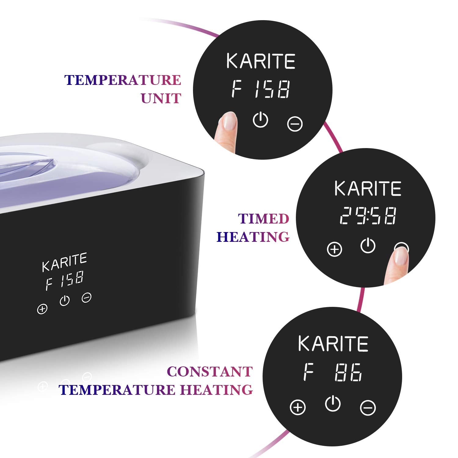 Karite control panel showing timer and temperature dials for precise settings