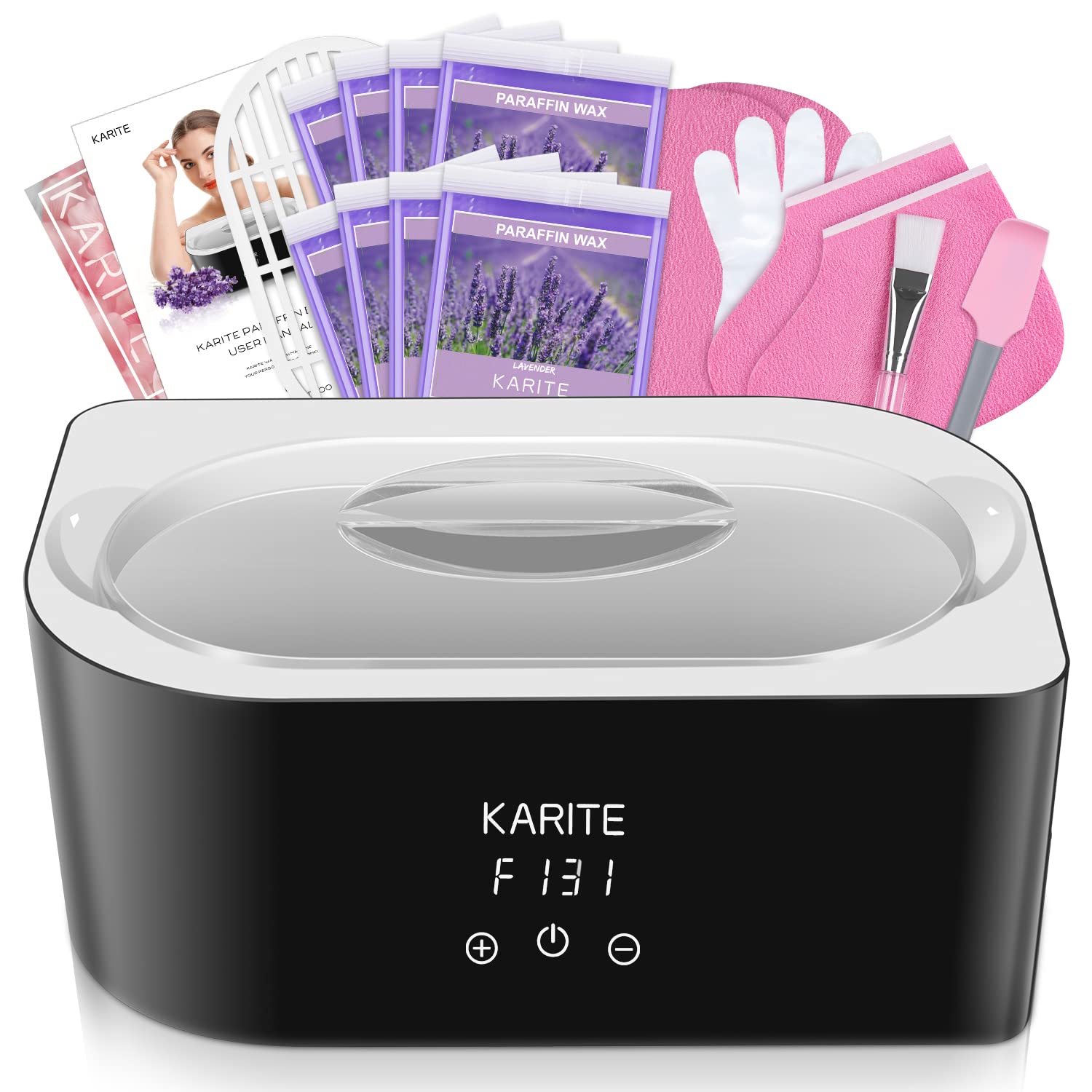 Karite front view of paraffin warmer showing sleek countertop design and accessibility