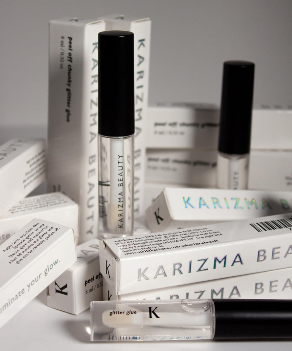 KARIZMA festival model wearing glitter, long-lasting event-ready look