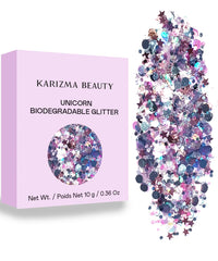 KARIZMA jar front view showing label and 10g glitter, vibrant product presentation