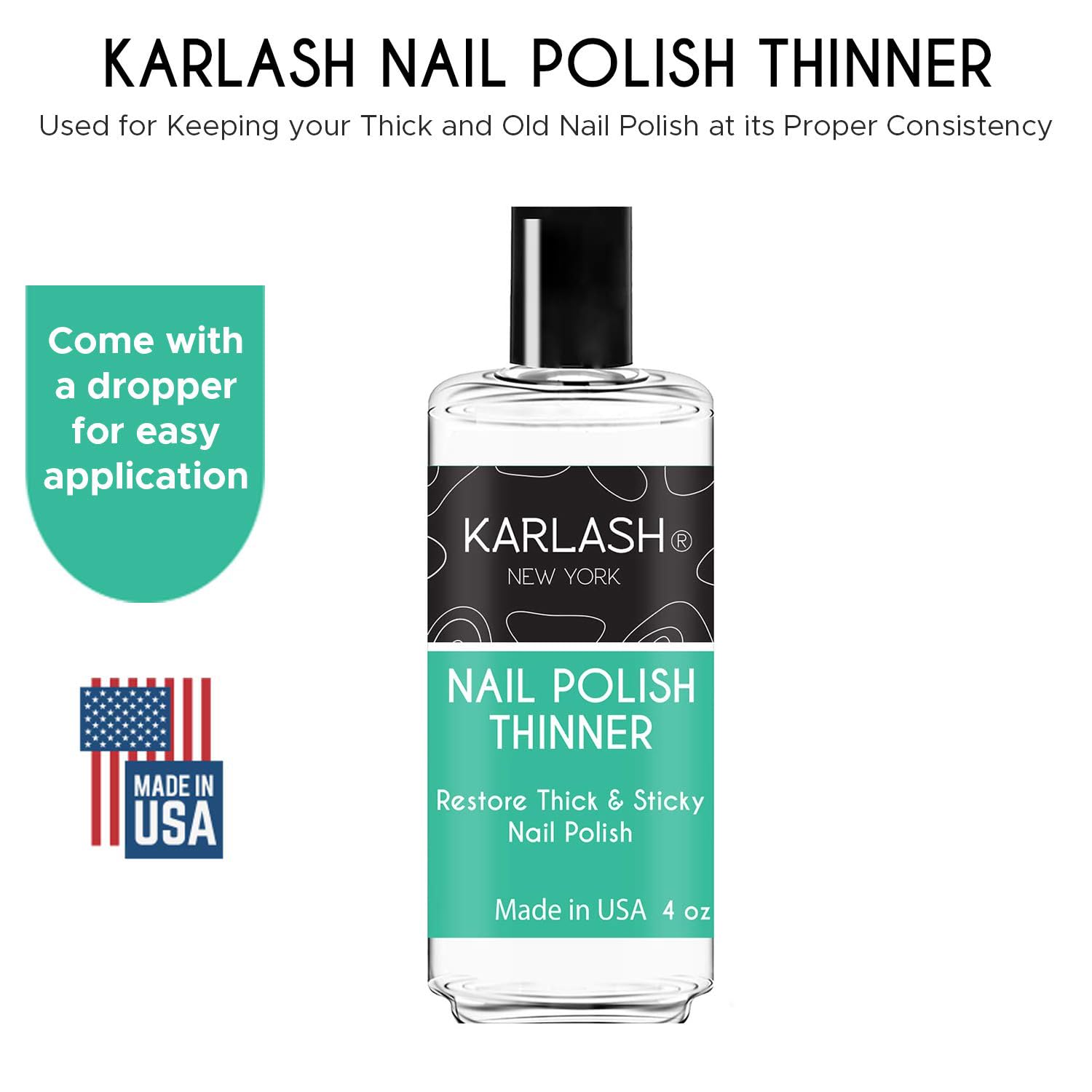 Karlash thinner dropper close-up dispensing precise drops to restore polish flow quickly