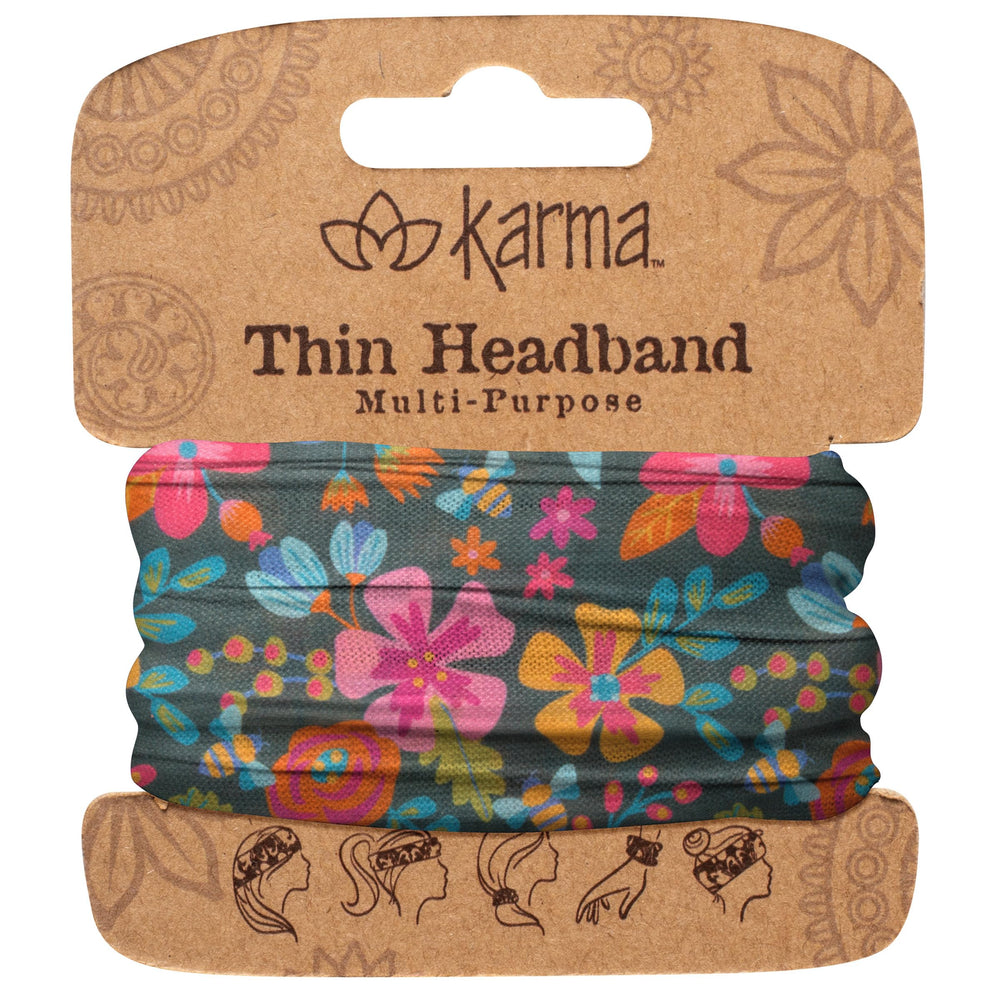 Karma Bee front view of thin headband showing pattern and fit benefit