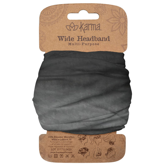 Karma black ombre headband front view showing wide band and stylish gradient, comfortable hold