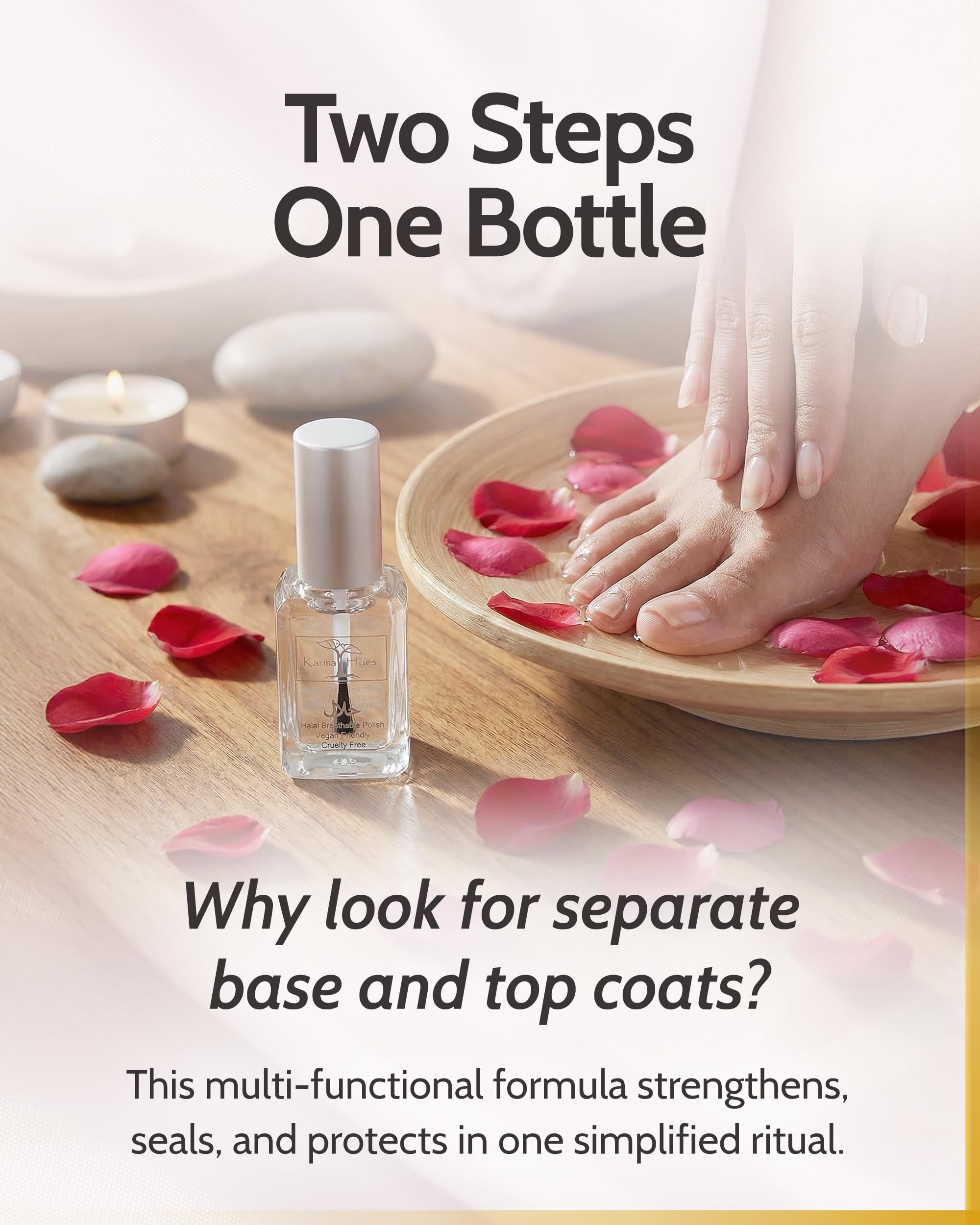 karma organic in-use manicure on nails showing fast-dry glossy look