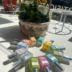 Karma Organic polished nails in evening outfit illustrating versatile, elegant wear