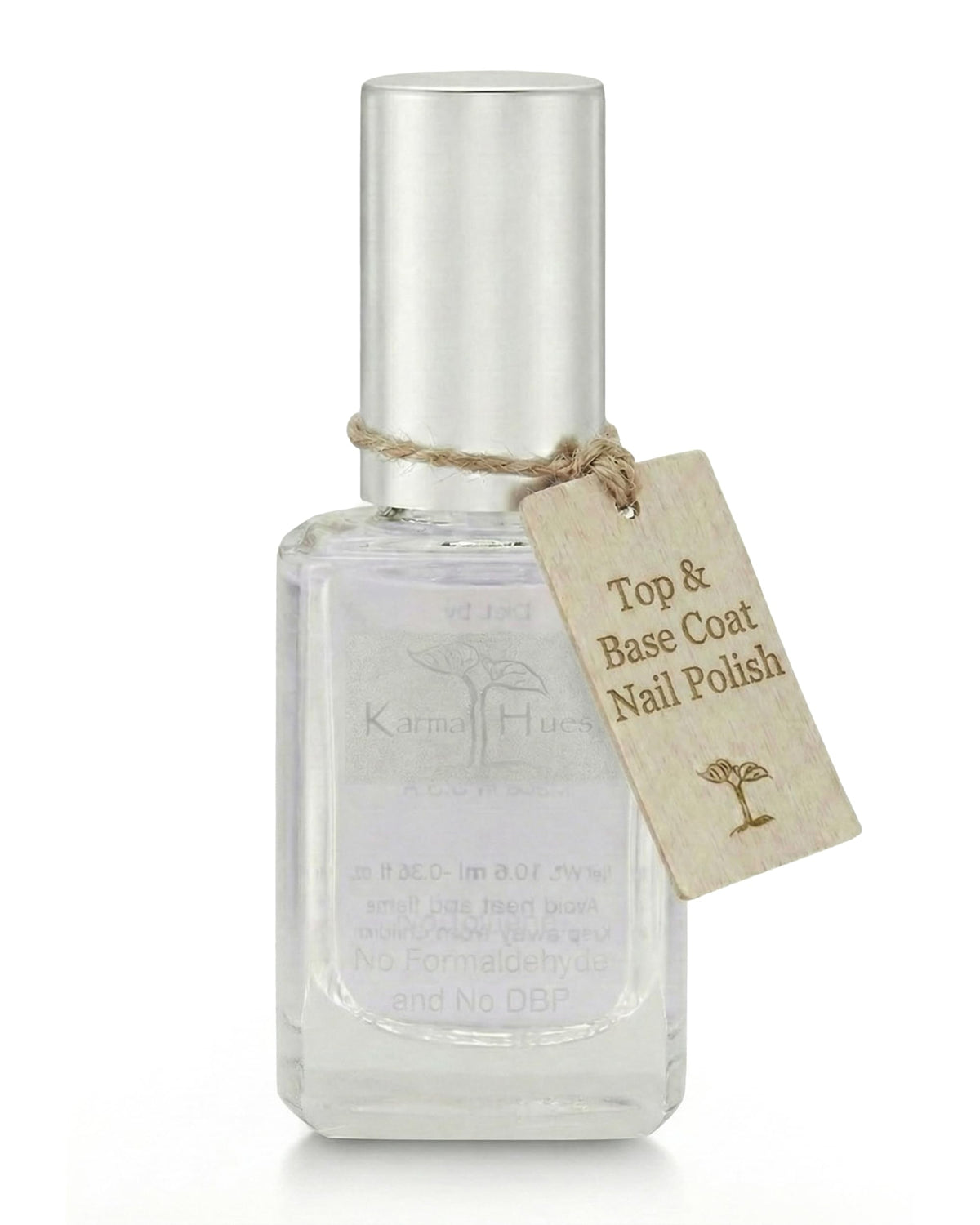 karma organic bottle front showing clear 2-in-1 coat and benefit of versatility