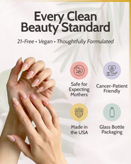 karma organic clear shine on a manicured nail for glossy protective finish