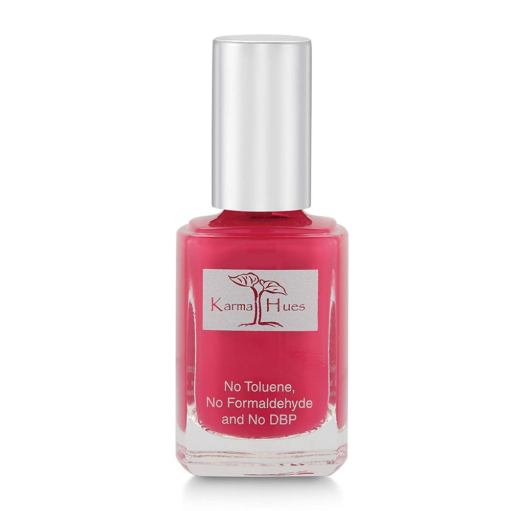 karma organic front bottle shows glossy berry shade and recyclable packaging benefit