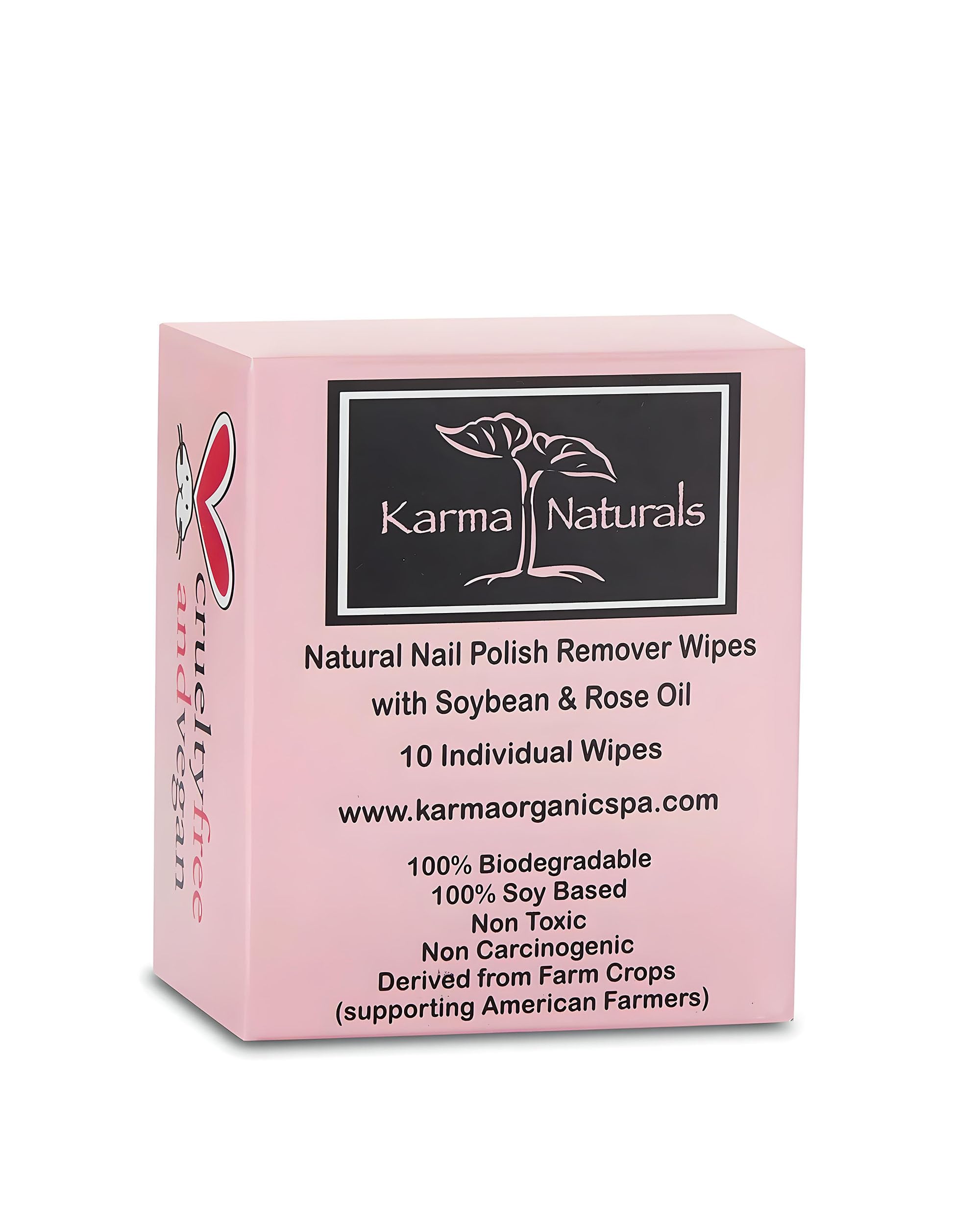 karma organic front packaging showing ten individually wrapped wipes for convenient use