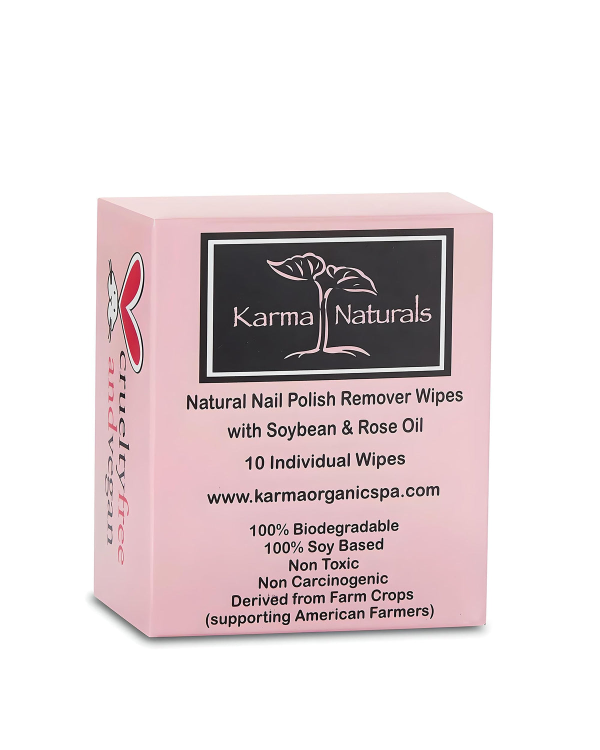 karma organic front packaging showing ten individually wrapped wipes for convenient use