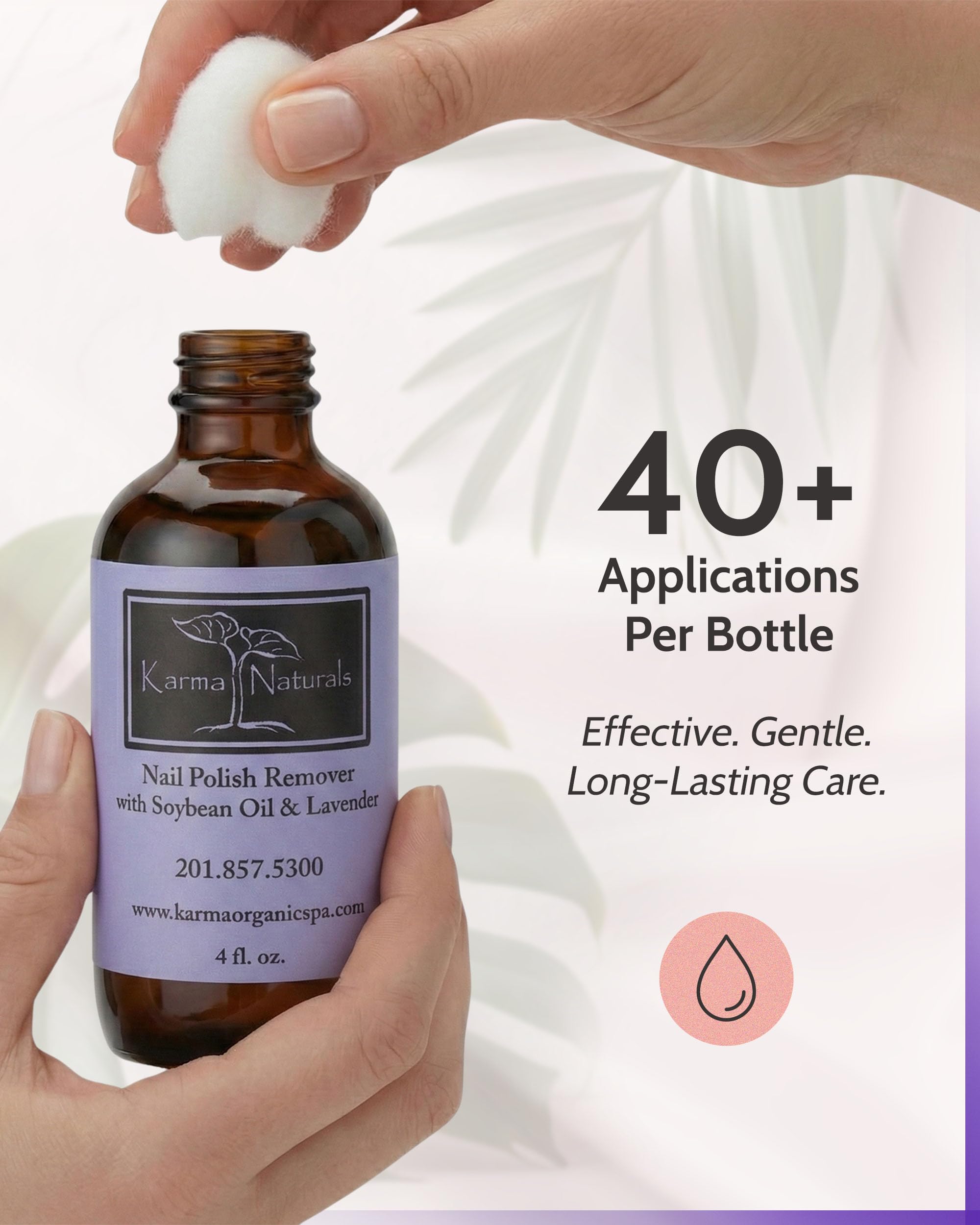 karma organic bottle held in hand for scale, shows compact travel-friendly 4 fl oz size