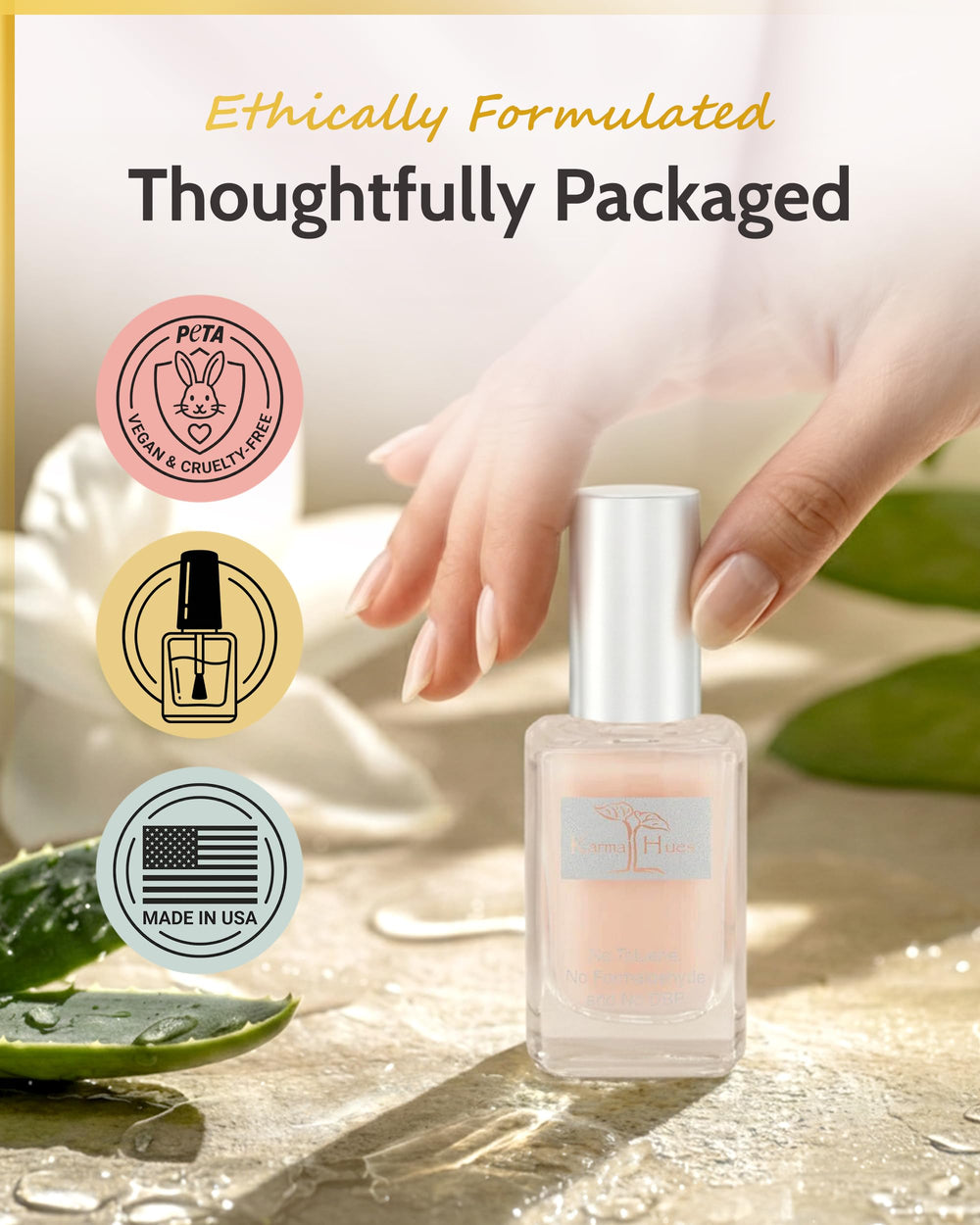 karma organic ingredients detail with vitamins A C E supporting nail appearance