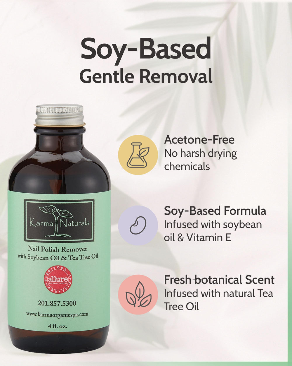 Karma Organic label close-up highlighting vegan and acetone-free benefits