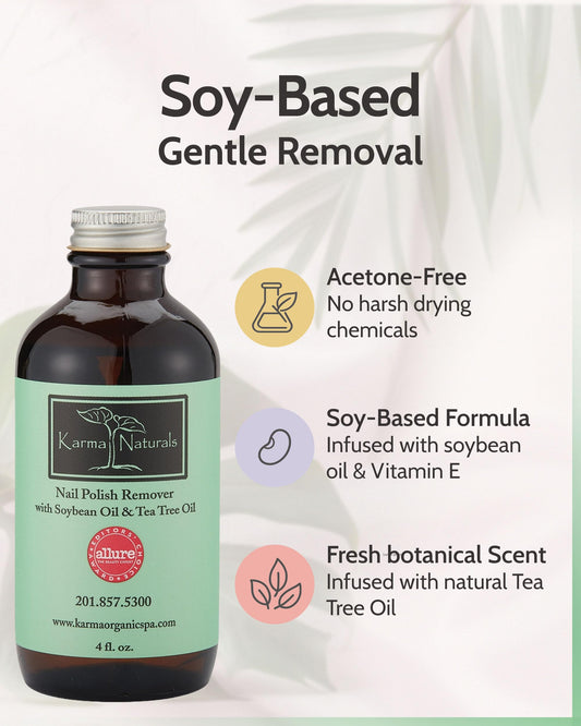 Karma Organic label close-up highlighting vegan and acetone-free benefits