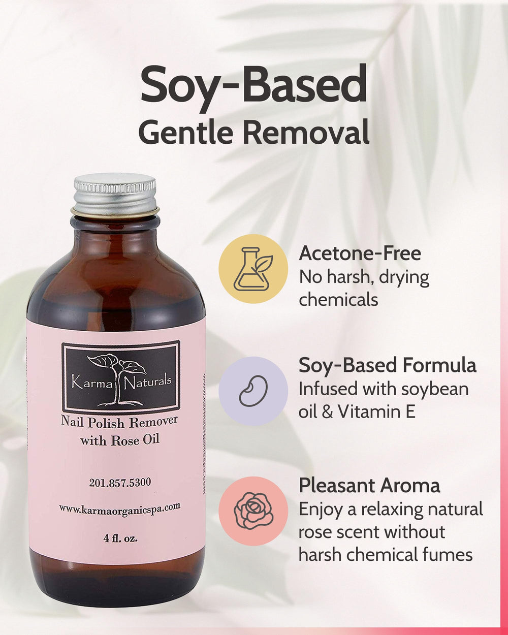 Karma Organic label close-up highlighting vegan, acetone-free benefits