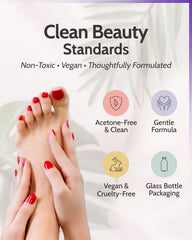 karma organic pour demo with liquid on cotton pad, demonstrates effective polish lifting