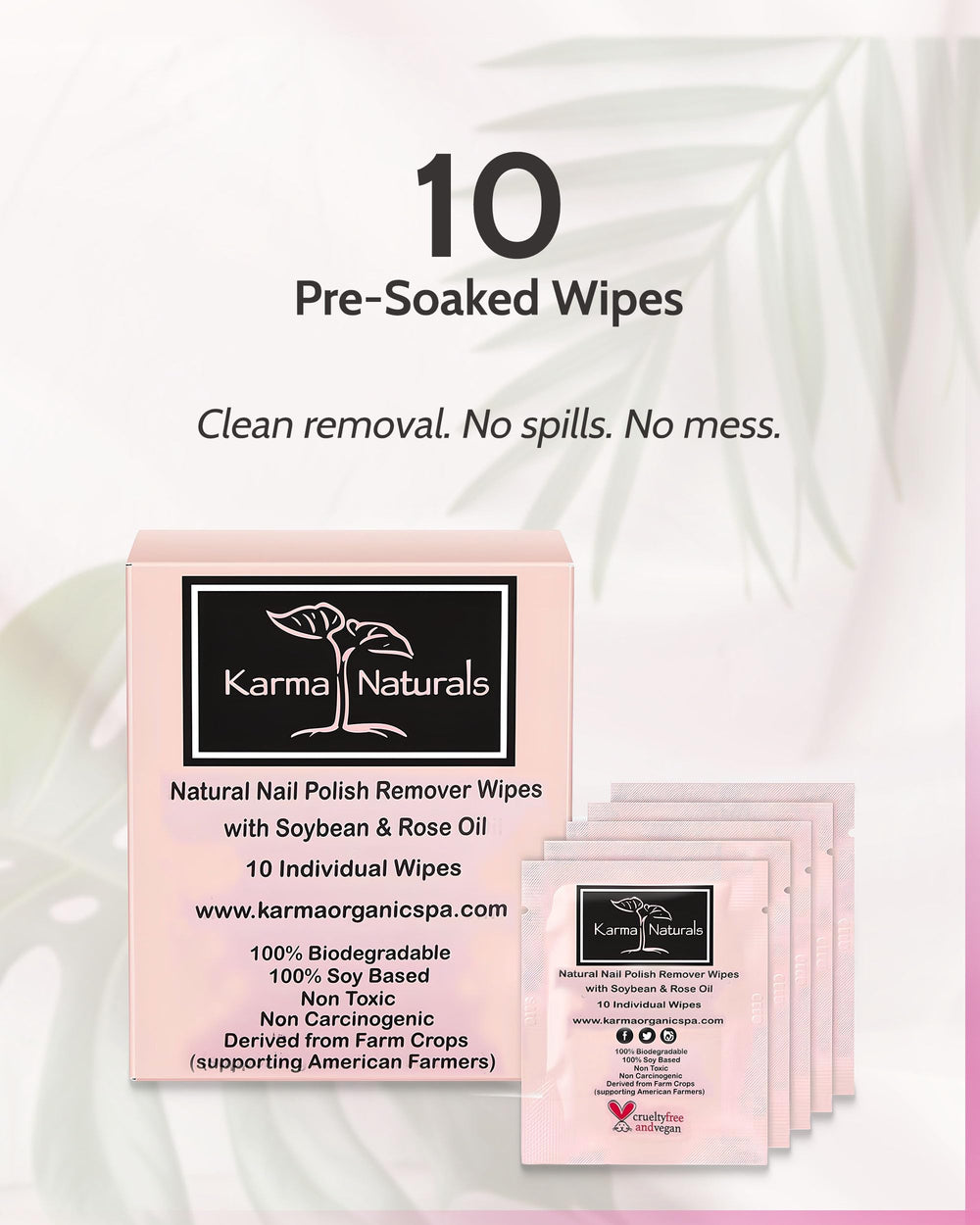 karma organic wipe removing nail polish from fingernail demonstrating gentle effectiveness