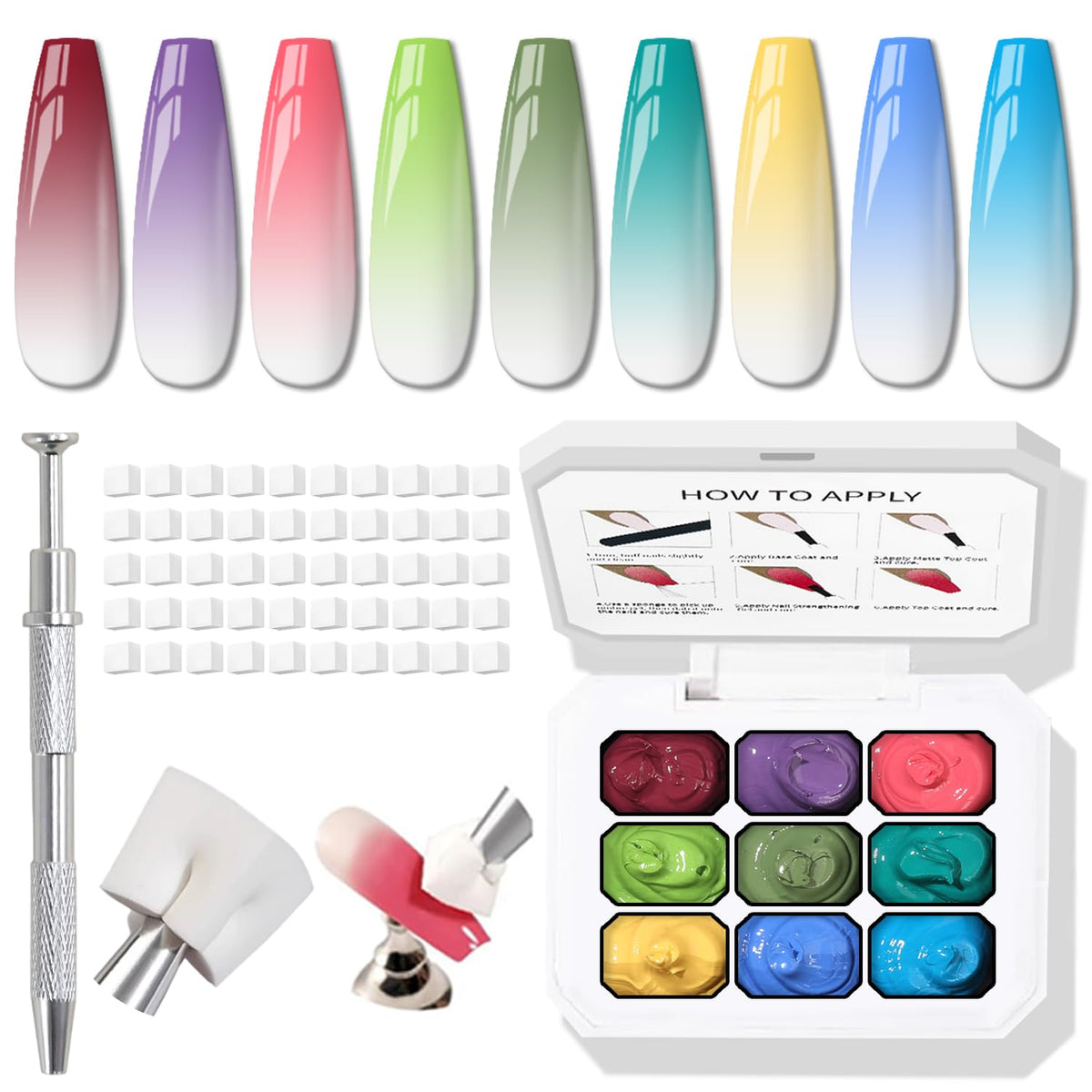 Karroy front packaging showing nine-color gel set and clear benefits