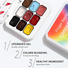 Karroy size comparison with hand and pots illustrating compact travel-friendly gel set