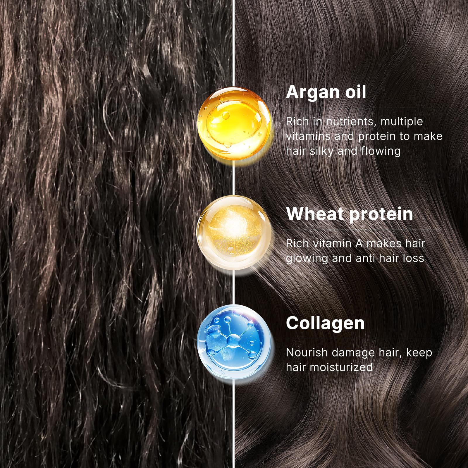 Karseell before and after dry hair showing improved smoothness and manageability