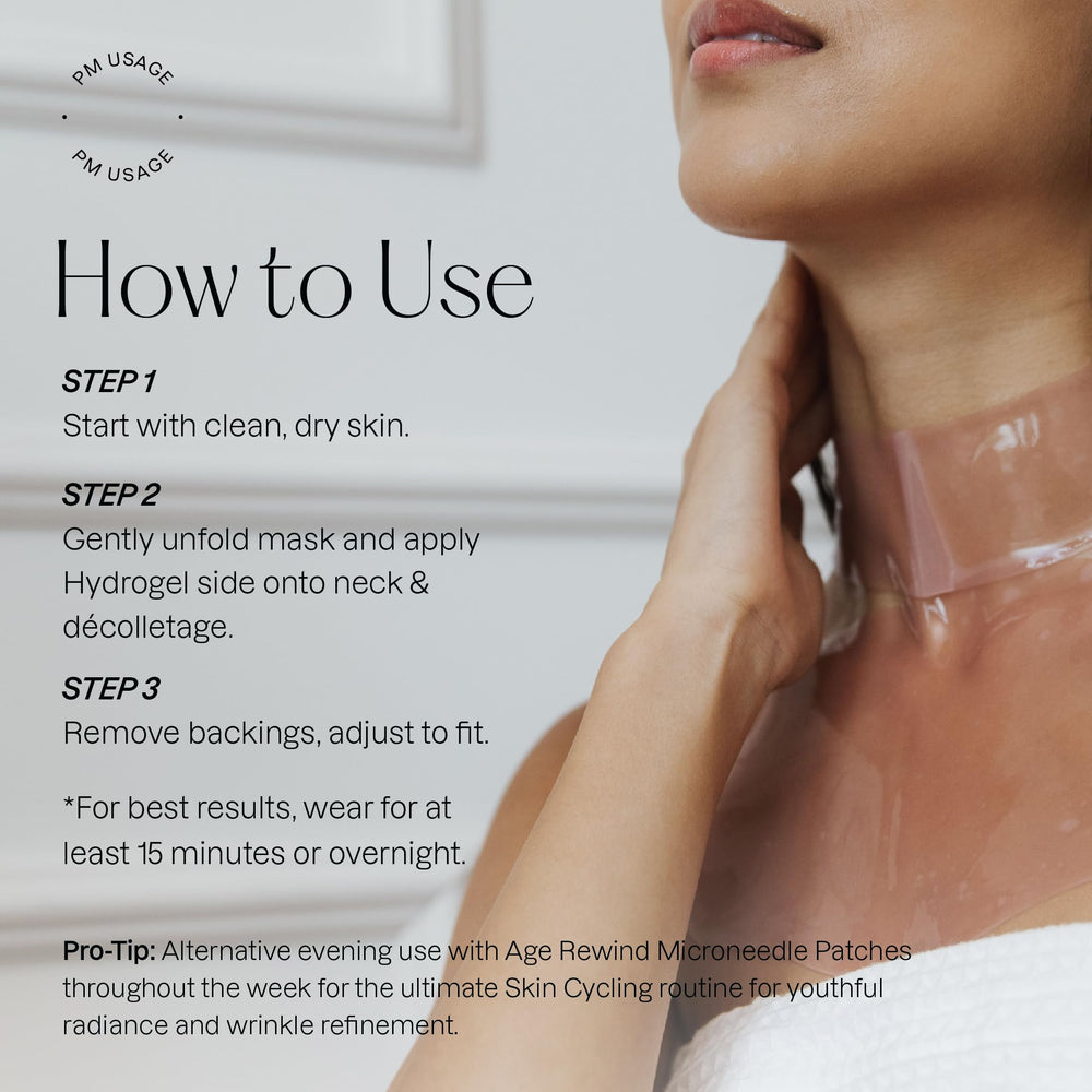 Karuna mask applied on neck demonstrating contour fit and immediate smoothing benefit
