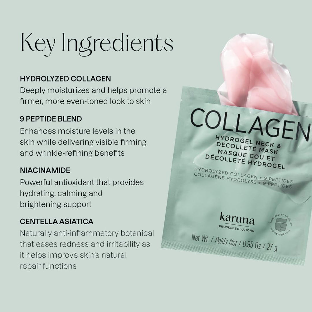 Karuna mask on décolletage showing coverage and plumping effect advantage