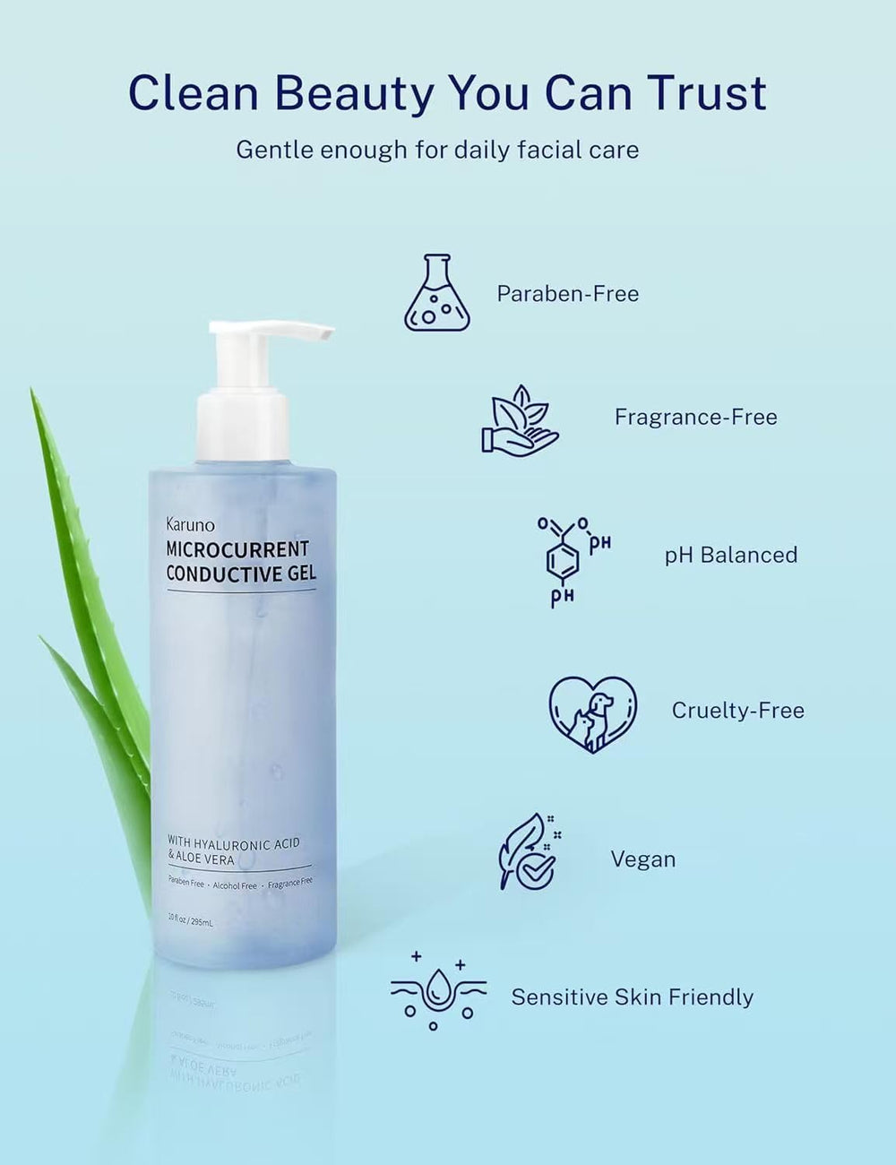 KARUNO label detail displaying fragrance-free, paraben-free ingredient benefits