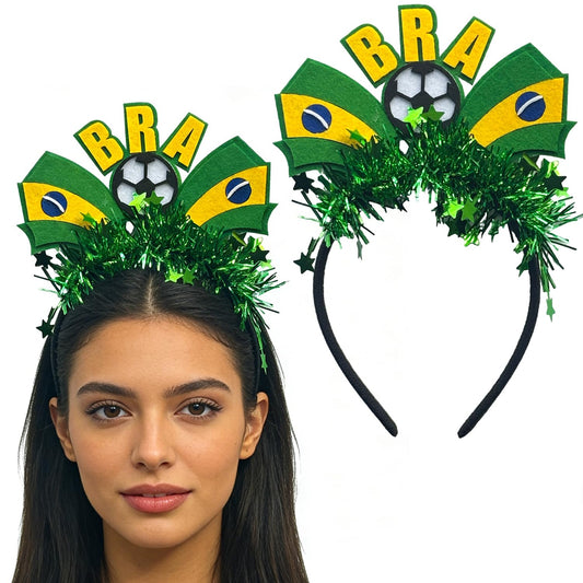 KASOICRA headband front view showing Brazil flag colors and festive look