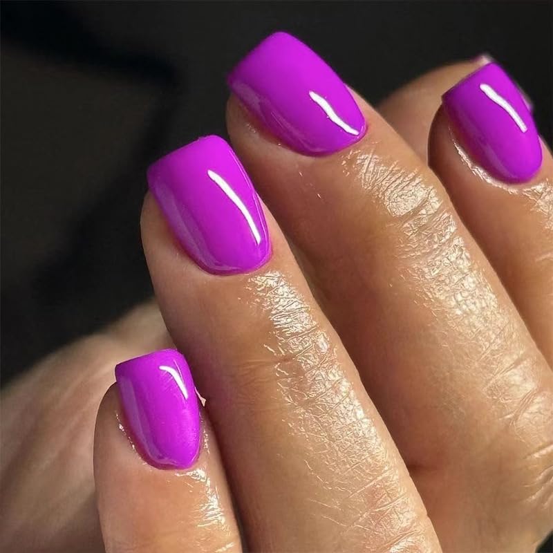KASOICRA front view of purple press-on nails showing glossy full cover finish and instant polish benefit