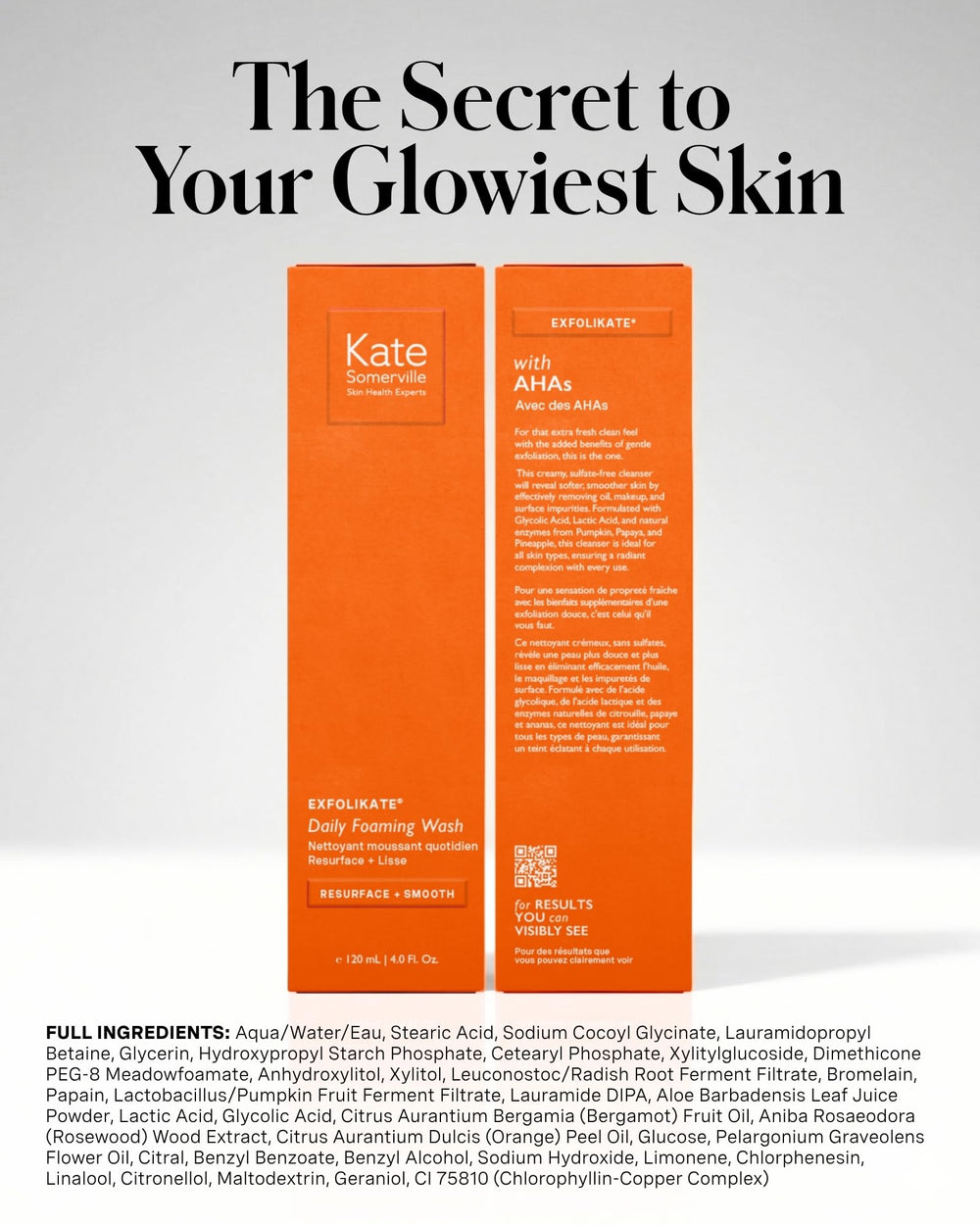 Hand holding ExfoliKate bottle to show size and convenient travel-friendly benefit
