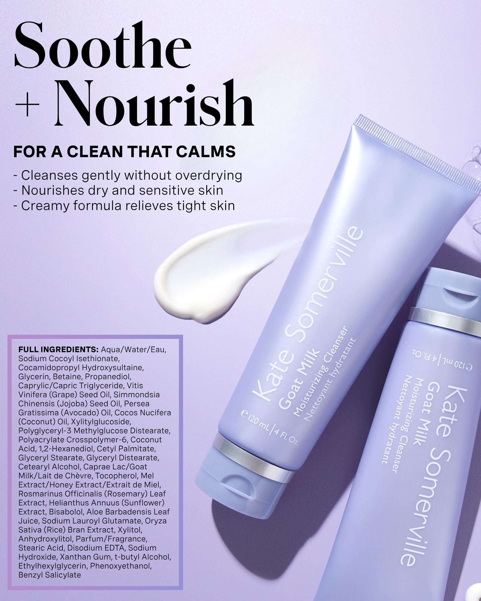 Kate Somerville creamy cleanser texture close-up showing nourishing feel