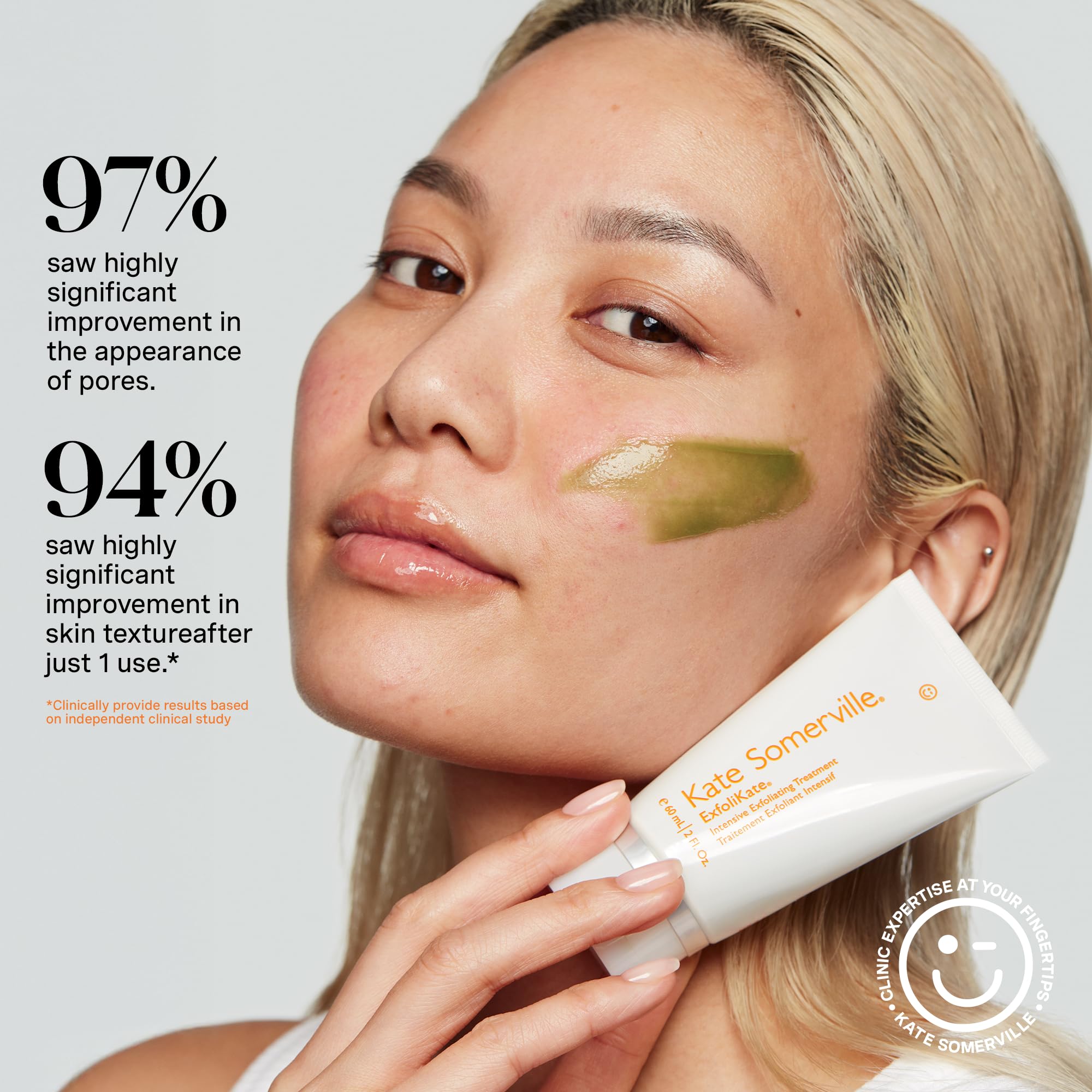 Kate Somerville jar top view revealing creamy scrub and visible particles for gentle polishing