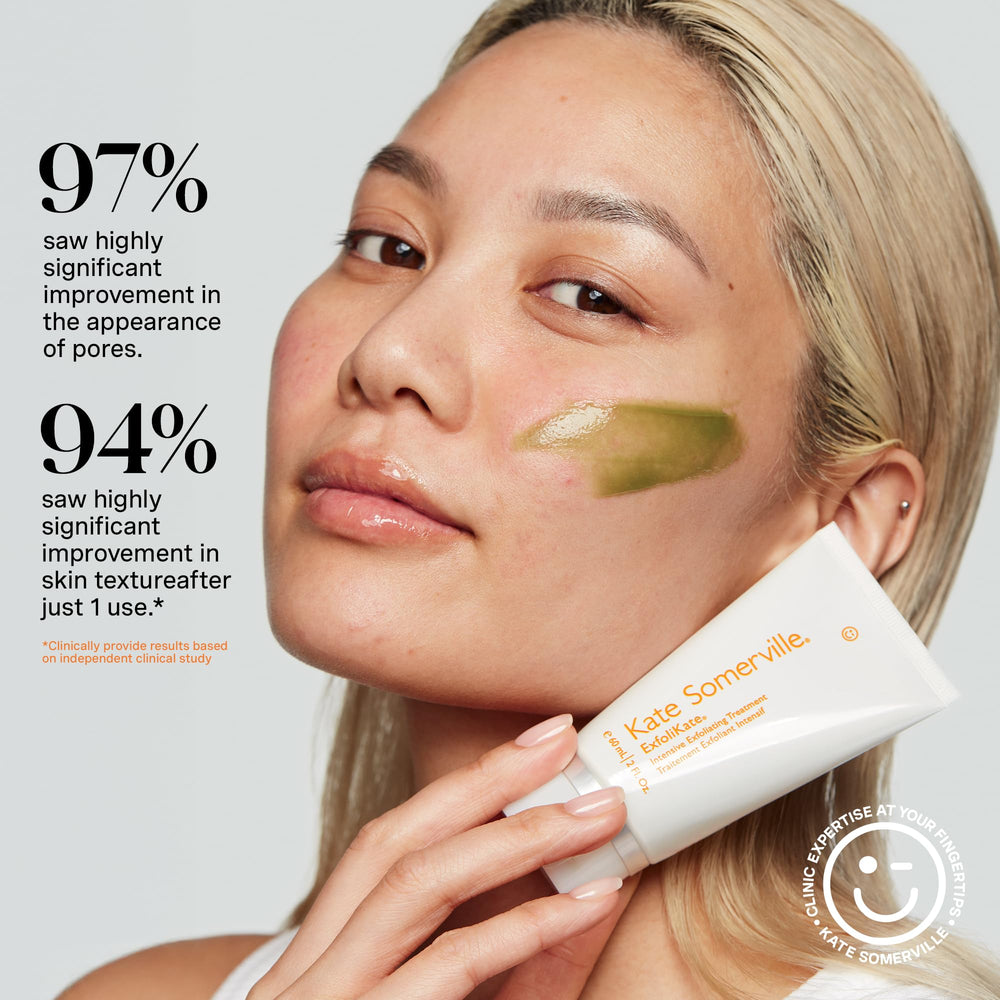 Kate Somerville jar top view revealing creamy scrub and visible particles for gentle polishing