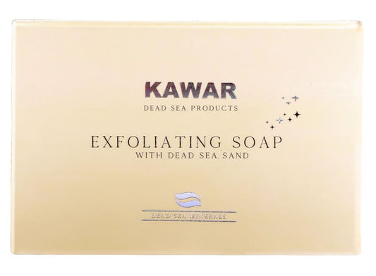 KAWAR close-up of soap texture with Dead Sea sand for effective exfoliation