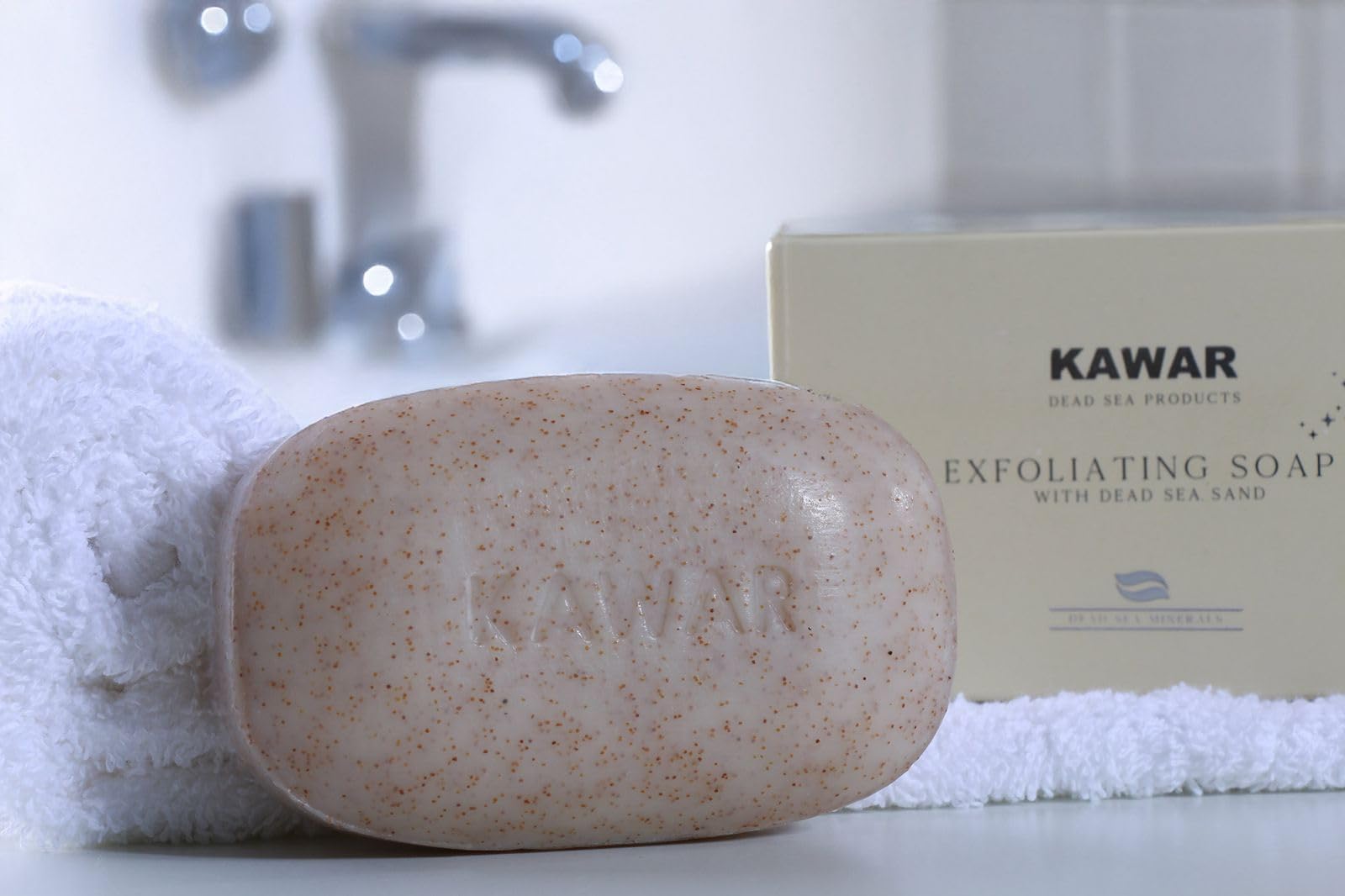 KAWAR soap bar side view label highlighting mineral and salicylic formula