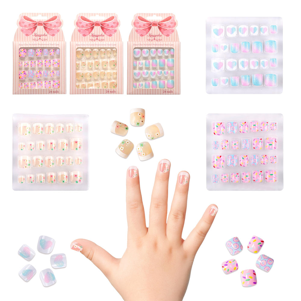 Kawyehu close-up of nail tip designs showing smooth finish and cute patterns