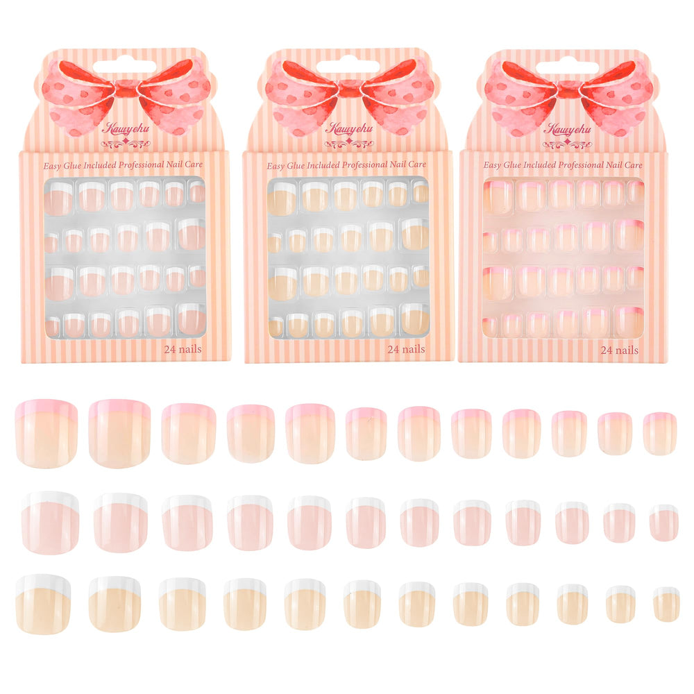 Kawyehu front packaging showing 72-piece French-style kids nails and benefits