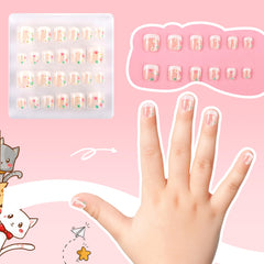 Kawyehu press-on nails applied on a child hand demonstrating tidy quick style