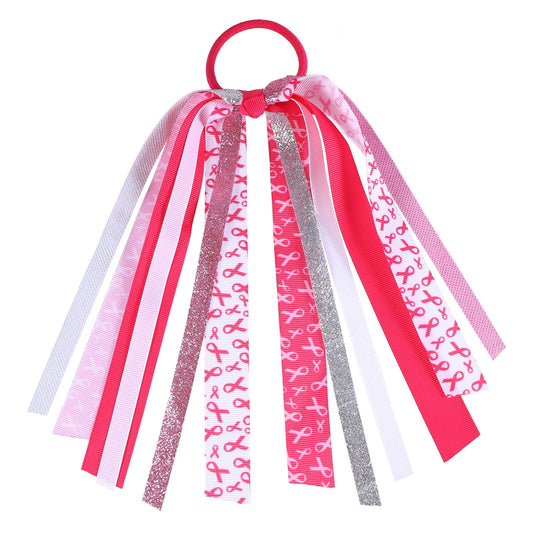 KCHIES front view of pink ribbon streamer shows bright awareness design and visibility